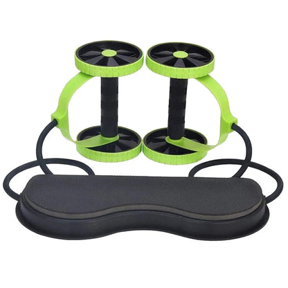 Equipo de ejercicio multifuncional Abdominal, rueda de doble rodillo con bandas de resistencia, estera para rodilla, tren de adelgazamiento de cintura, gimnasio en casa