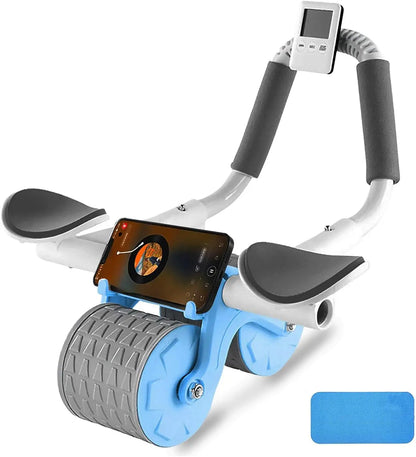 New Abdominal Wheel with Knee Mat and Timer, Automatic Rebound Abdominal Exercise Roller with Elbow Support