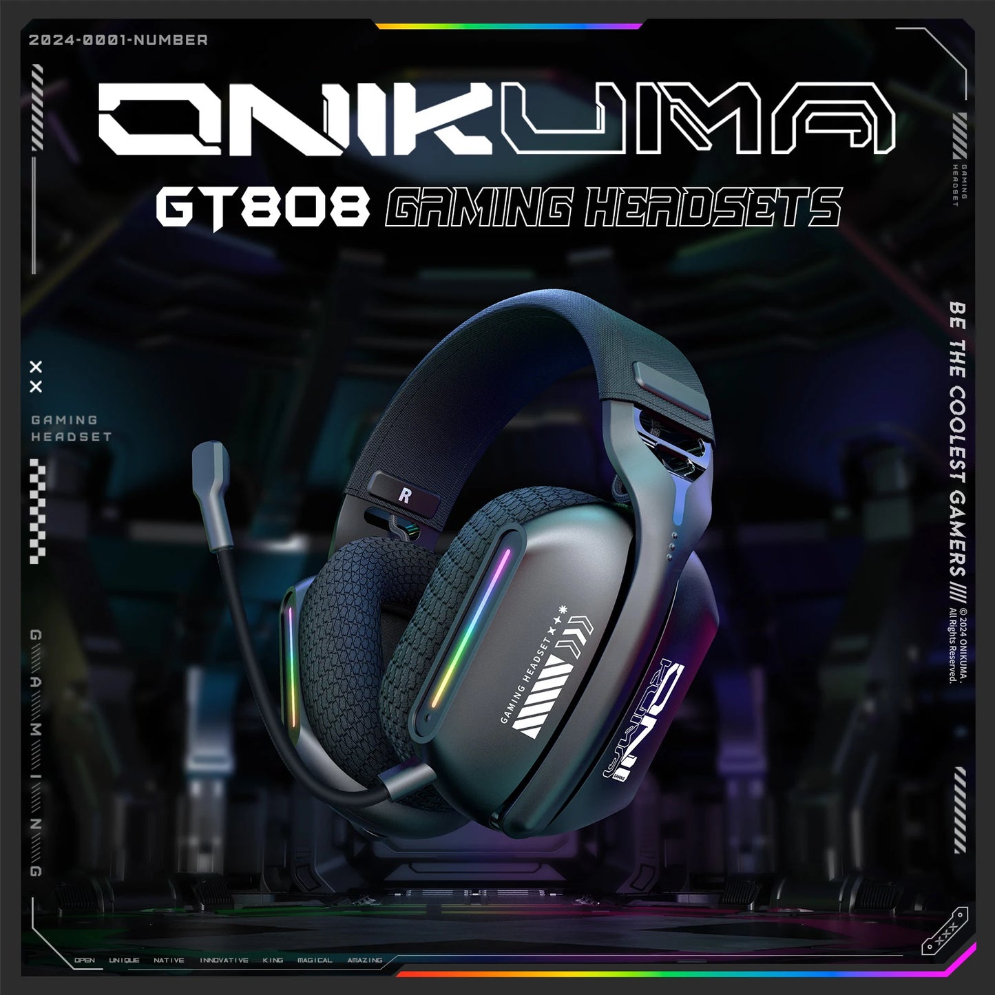 Onikuma Gt808 Tres modos con micrófono E-Sports Auriculares inalámbricos para juegos Iluminación Rgb Compatible con Bluetooth 5.3 / 2.4g / Aux 3,5 mm