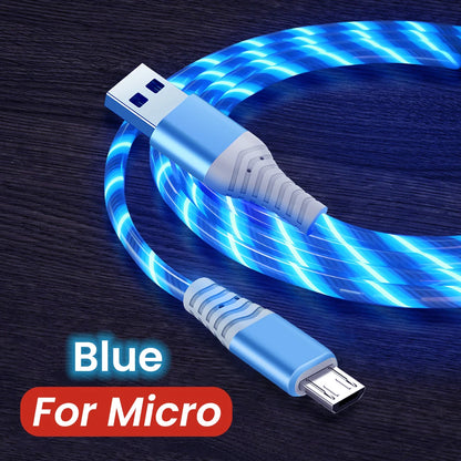 MVQF 5A Fast Charging Cable, Luminous LED Cable, Micro USB TypeC Data Cable, Flowing Streamer Light, USB C LED Cable for Huawei Xiaomi.