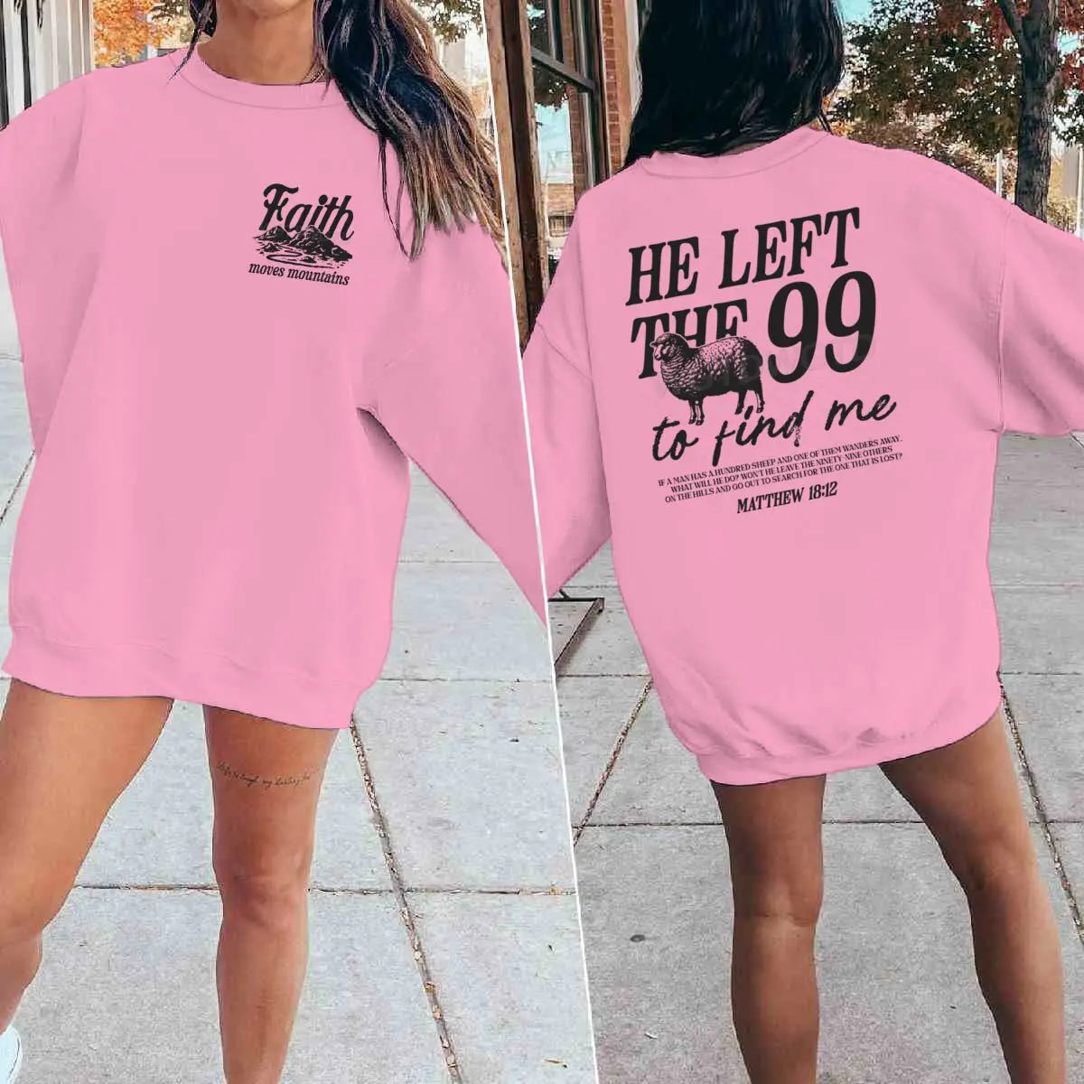 Sudaderas con diseño religioso para hombres y mujeres, con la frase 'Él dejó las 99 para encontrarme', jersey gráfico, regalo de fe religiosa para cristianos, top con cuello redondo.