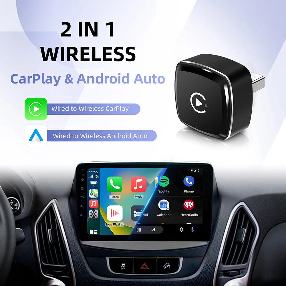 Nuevo adaptador 2 en 1 Mini CarPlay Box con cable a CarPlay inalámbrico Android Auto Smart Box Bluetooth conectar Plug & Play para 98% de coches