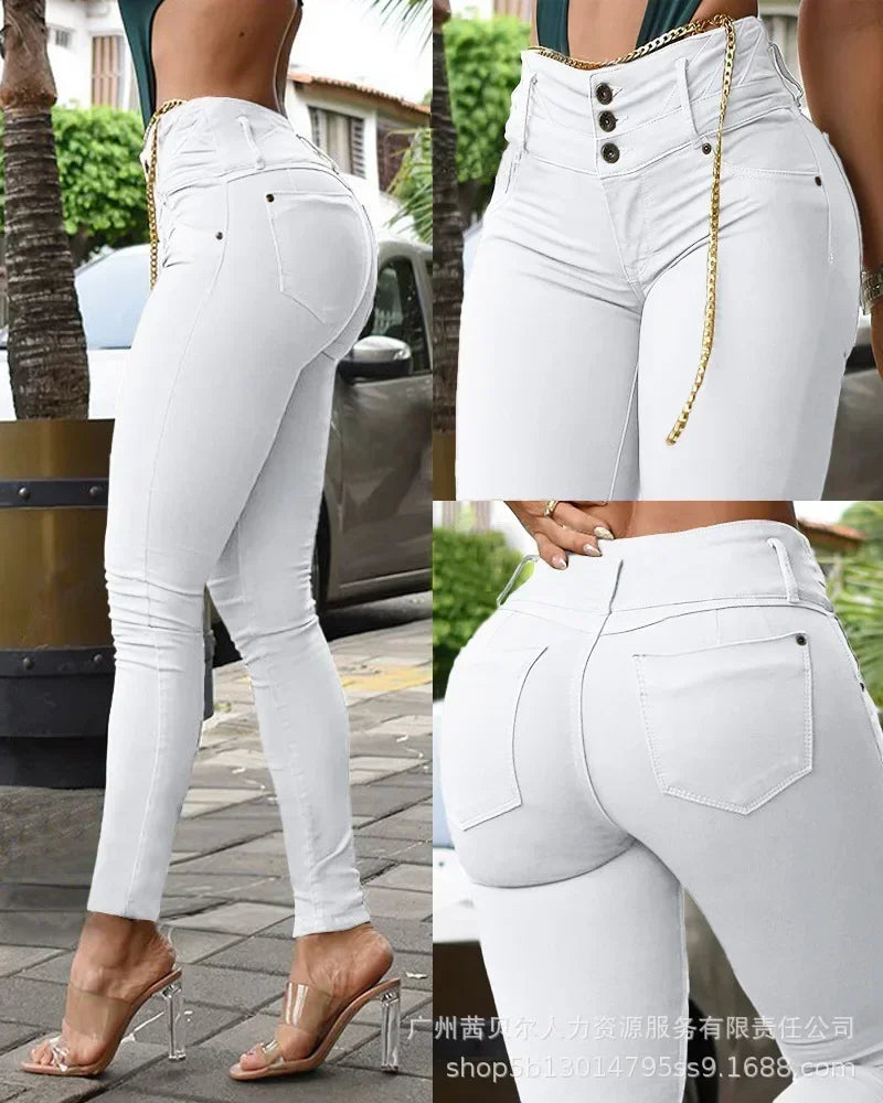 Pantalones ajustados de cintura alta de color liso para mujer, pantalones largos hasta el tobillo, color caqui