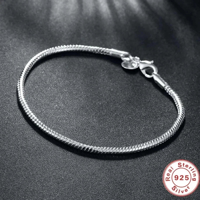 Joyería fina Original hecha a mano, pulsera de plata de ley 925 con dijes, pulseras de hueso de serpiente suaves y lisas para mujer