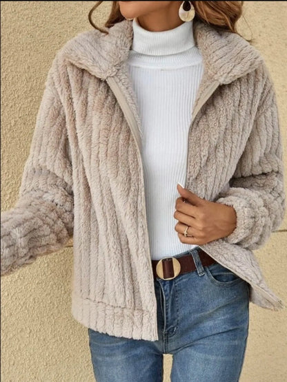 Cárdigan de felpa acanalado con huecos para otoño/invierno, abrigo de cuello corto 34/2000, ropa de abrigo cálida y acogedora a la moda para mujer