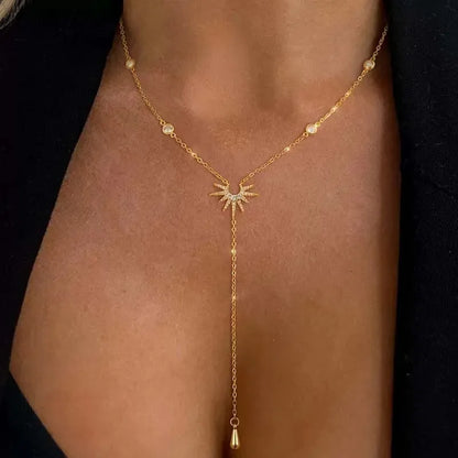 Collar con colgante en forma de Y de acero inoxidable para mujeres y niñas, gargantilla colgante con borla larga de circonia cúbica a la moda, regalos de joyería