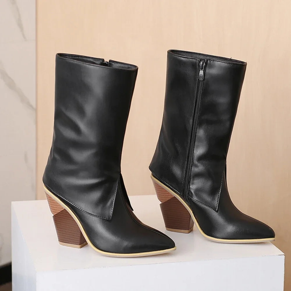 Botas De Mujer Botas De diseñador Mujer moda Sexy tacones altos puntiagudos cremallera lateral Botas cortas zapatos De plataforma talla grande 48 4005