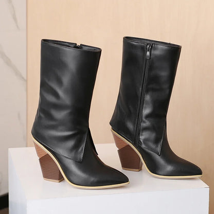 Botas De Mujer Botas De diseñador Mujer moda Sexy tacones altos puntiagudos cremallera lateral Botas cortas zapatos De plataforma talla grande 48 4005