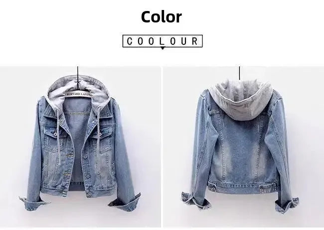 Chaqueta corta vaquera recortada para mujer primavera otoño estilo coreano nueva chaqueta con capucha de manga larga delgada suaviza tu silueta