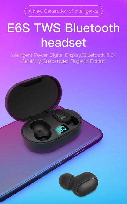 E6S TWS auriculares inalámbricos deportivos impermeables Bluetooth 5,0 auriculares estéreo con micrófono para Iphone Xiaomi Vivo Oppo