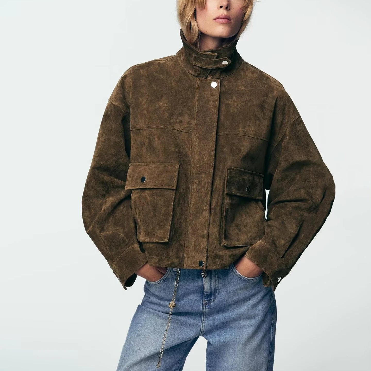Chaqueta de Piloto de Cuero Puro para Mujer Z, Estilo, Corte Están, Chaqueta Corta, E y de Calidad