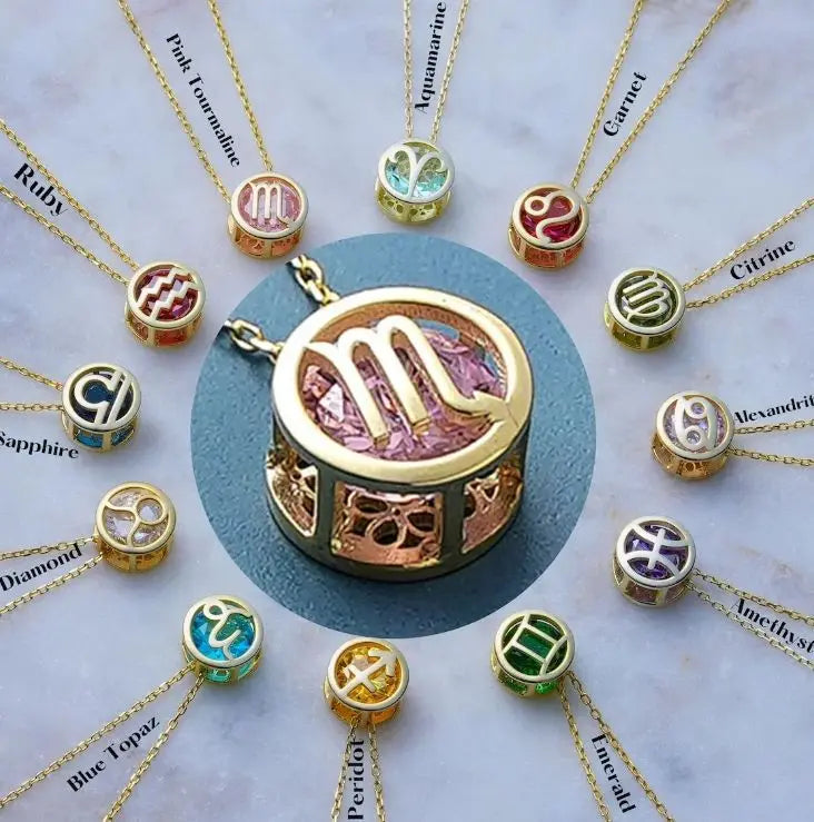 Collares con colgante de 12 constelaciones ahuecados de doble cara Retro para mujer, gargantilla de piedra natal con diamantes de imitación de cristal, signo del zodiaco