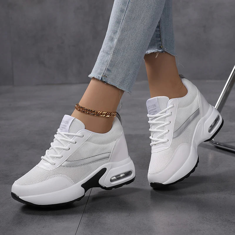 Zapatos de plataforma a la moda para mujer, zapatos informales invisibles con aumento de altura, zapatos transpirables con cojín de aire para caminar y viajar