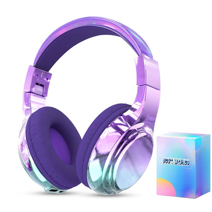 Kids Gradient Bluetooth Headphones, Wireless Over-Ear Headsets for Girls with Mic, Foldable Lightweight Headphones for School Travel