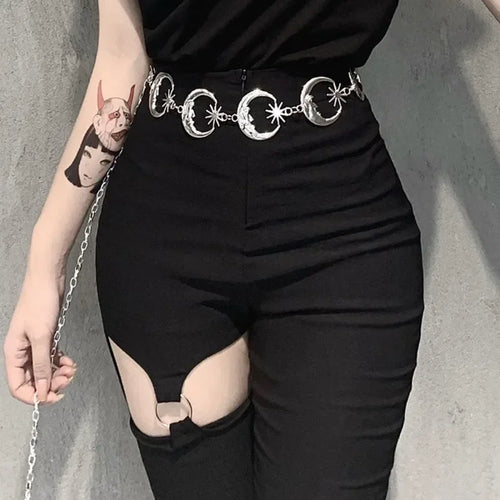 Cinturón de cadena dorada para mujer, cinturones de Metal con forma de luna y sol, pretina para vestido Punk, accesorio vaquero gótico, Ketting Riem largo.