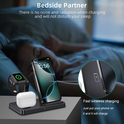 Cargador inalámbrico 3 en 1 para iPhone 16, 15, 14, 13, 12 Pro Max, estación de carga rápida para iWatch 10, 9, 8, Airpods 3, soporte de inducción
