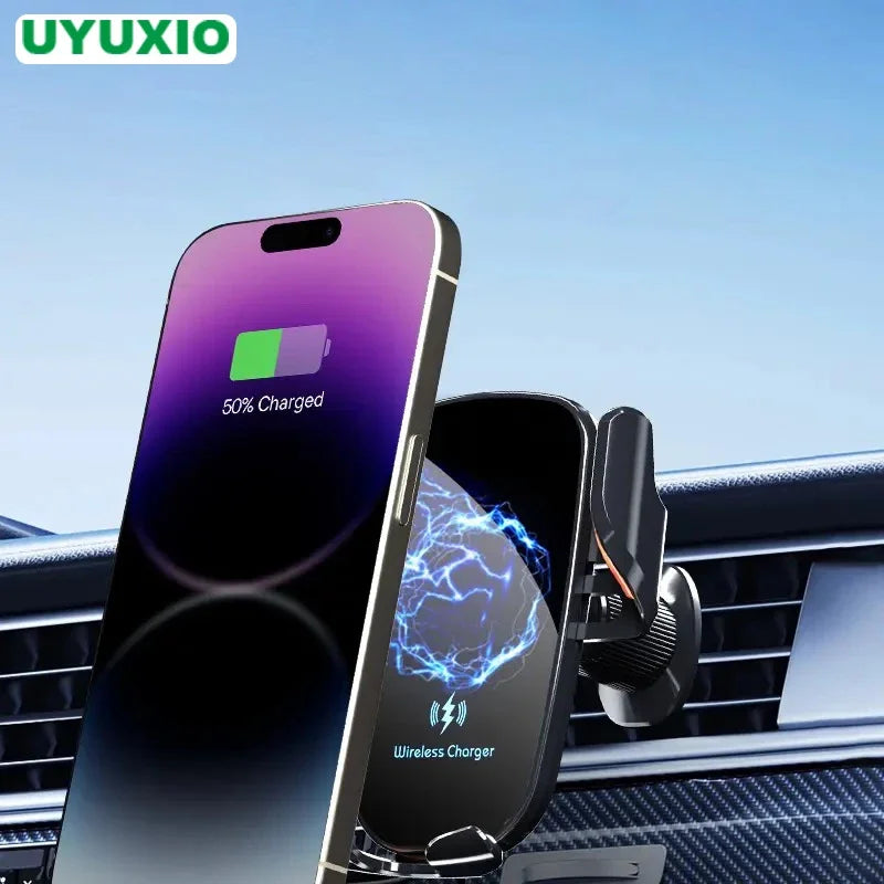 UYUXIO cargador de coche inalámbrico salida de aire soporte de teléfono de carga rápida en el coche para iPhone 16 Pro Max 15 14 12 13 teléfonos Samsung Android