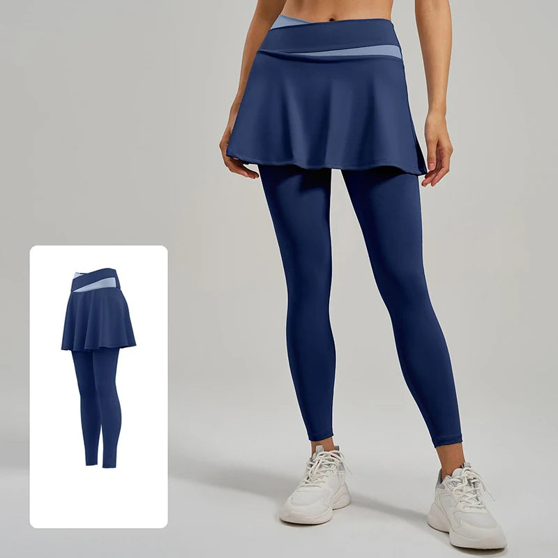 Falda pantalón de yoga para mujer 2026, de cintura alta, con bloques de color, efecto levanta glúteos, leggings con falda, no transparente, que absorbe la humedad, pantalones de yoga y pilates