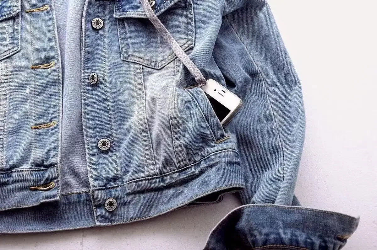 Chaqueta corta vaquera recortada para mujer primavera otoño estilo coreano nueva chaqueta con capucha de manga larga delgada suaviza tu silueta