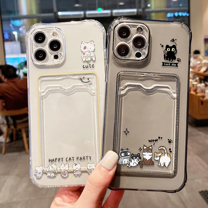Soft Card Holder Phone Case for iPhone 13, 11, 16e, 15, 12, 14, 17, 16 Pro Max, 7 Plus, XR SE, Clear Aesthetic Flower Cover
