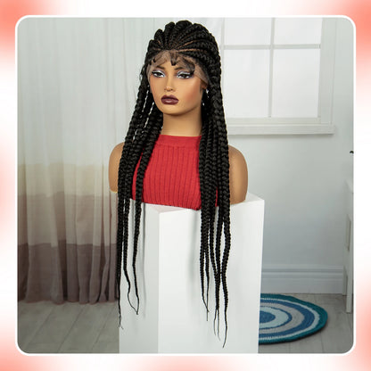 Pelucas trenzadas Cornrow de 32 pulgadas, peluca con trenzas de encaje sintético completo con pelo de bebé, peluca de encaje trenzado sin nudos Frontal para mujeres negras