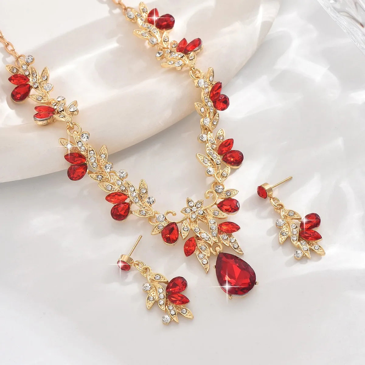 3 uds nuevos conjuntos de Collar de moda para mujer Collar de gota de agua gargantilla Collar pendiente conjunto de joyería para graduación cumpleaños boda nupcial