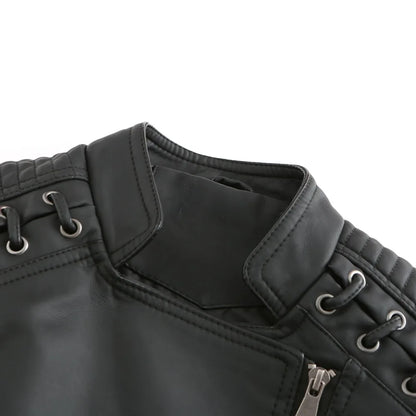 Chaqueta de cuero sintético para mujer, abrigo corto ajustado con cuello levantado y cremallera, ropa de calle para motorista, novedad de primavera y otoño.
