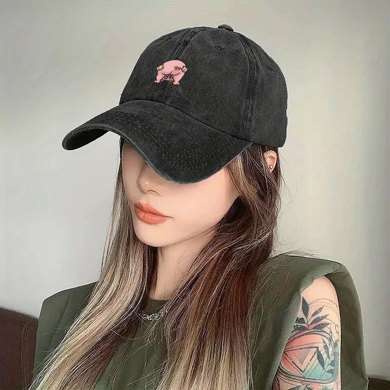 Linda gorra de béisbol unisex con estampado de cerdo rosa: sombrero estilo callejero urbano, adecuado para deportes al aire libre y ropa casual
