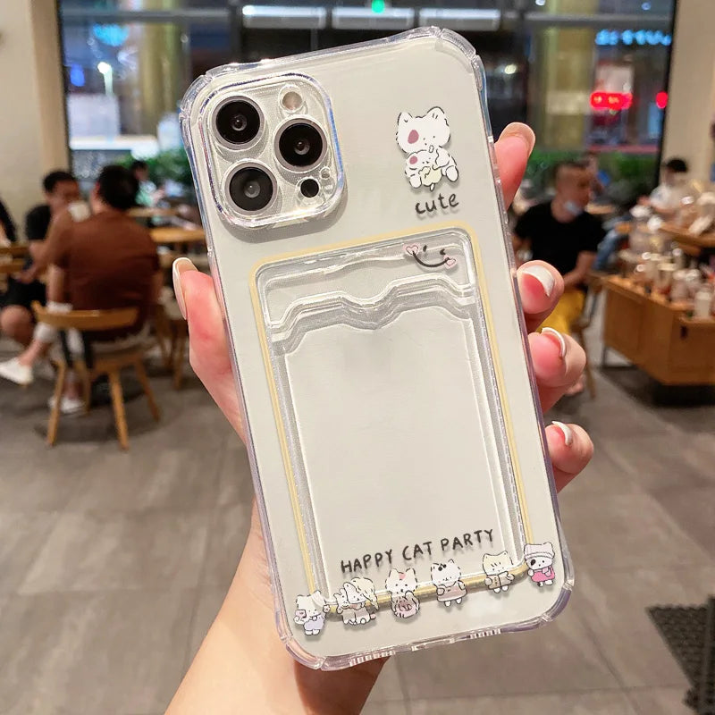 Soft Card Holder Phone Case for iPhone 13, 11, 16e, 15, 12, 14, 17, 16 Pro Max, 7 Plus, XR SE, Clear Aesthetic Flower Cover