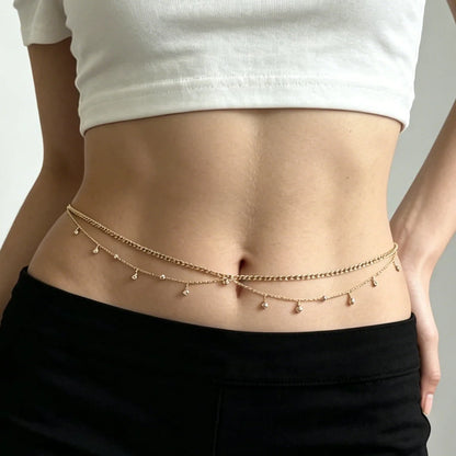 Cadena de Cintura de Doble Capa con Pedrería para Mujer, Diseño Elegante para Vacaciones en la Playa y Fiestas