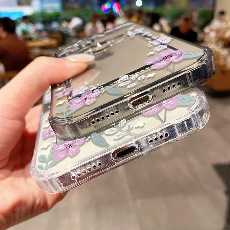 Soft Card Holder Phone Case for iPhone 13, 11, 16e, 15, 12, 14, 17, 16 Pro Max, 7 Plus, XR SE, Clear Aesthetic Flower Cover