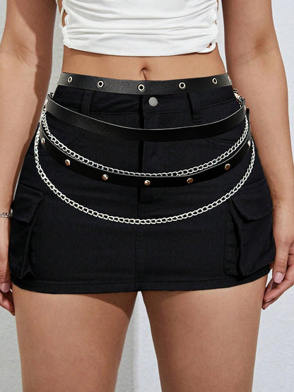 Cinturón de Cuero PU Ajustable para Mujer, Cadena Corporal Sexy, Arnés de Cintura, Cadena de Vientre Gótica, Accesorio de Joyería para Festivales para Chicas.