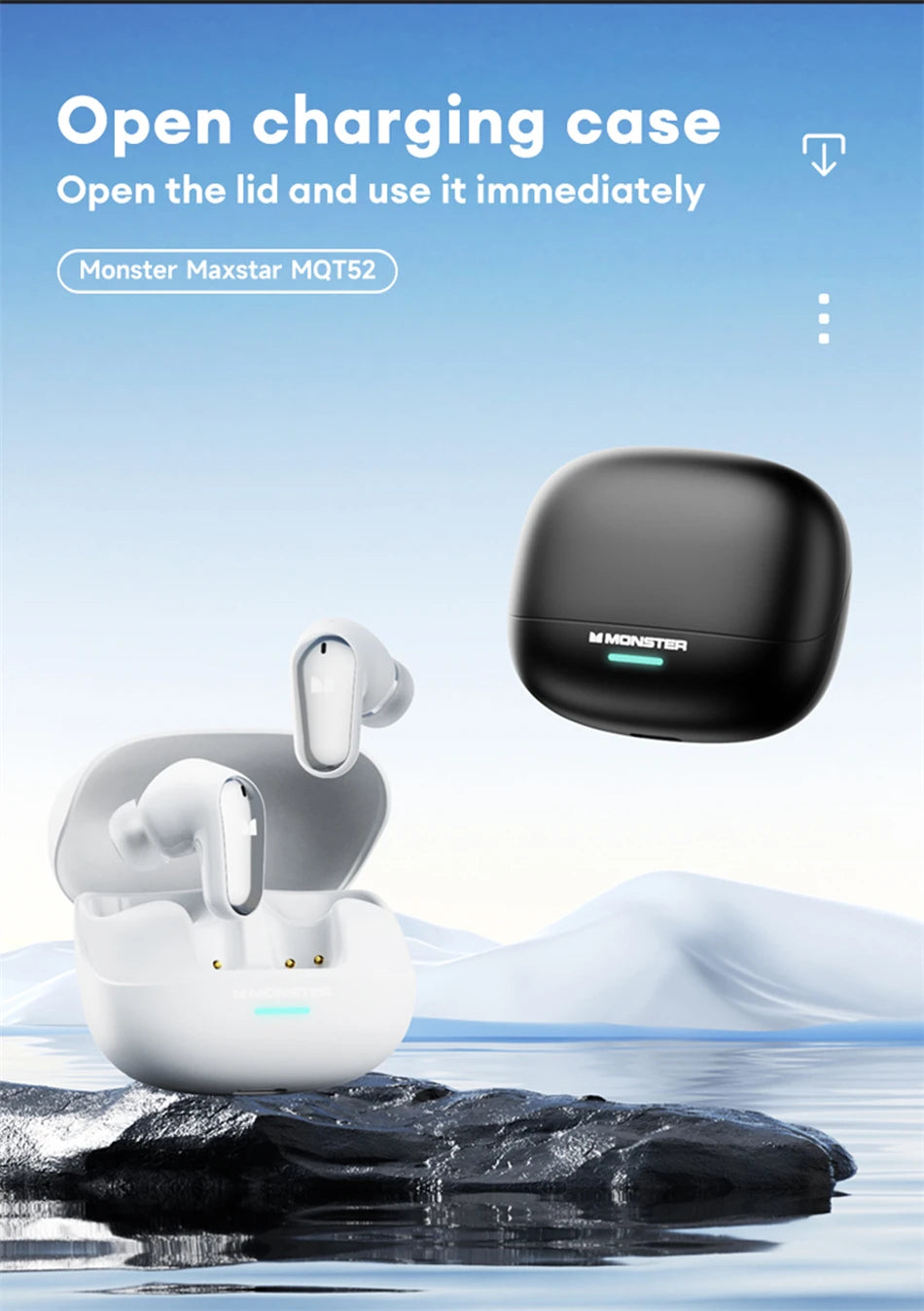 Auriculares inalámbricos Monster MQT52 con Bluetooth 5,4, auriculares para juegos con batería de larga duración, auriculares con sonido estéreo HIFI de modo dual con micrófono