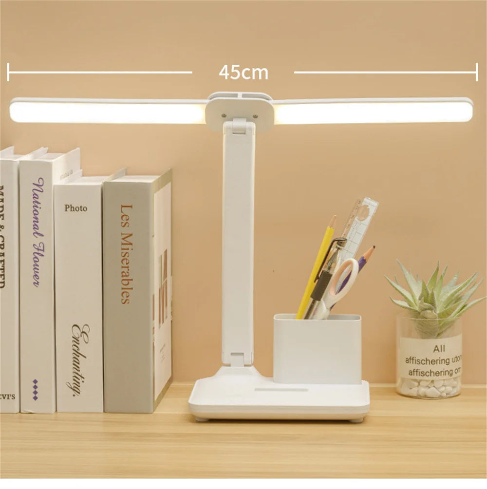 Lámpara de escritorio LED, lámpara de mesa plegable táctil regulable por USB con calendario, reloj de temperatura, luz nocturna para estudio, lámpara de lectura