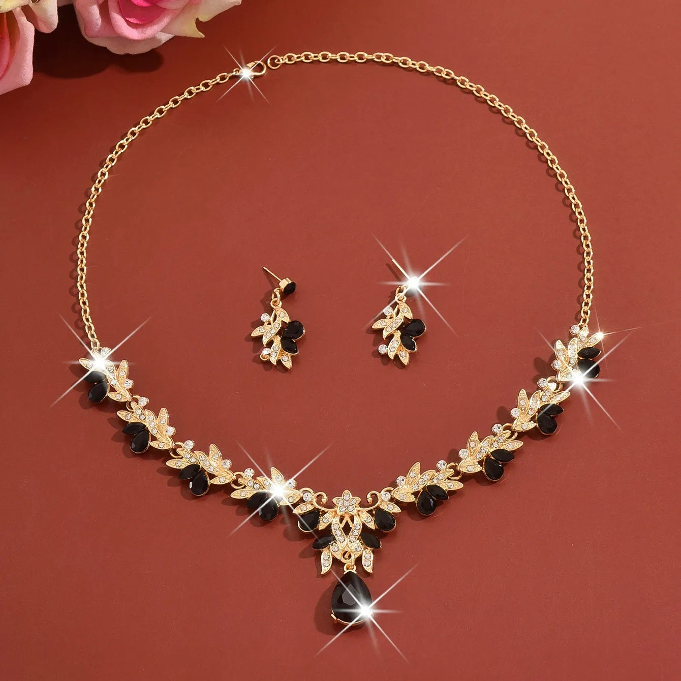 3 uds nuevos conjuntos de Collar de moda para mujer Collar de gota de agua gargantilla Collar pendiente conjunto de joyería para graduación cumpleaños boda nupcial