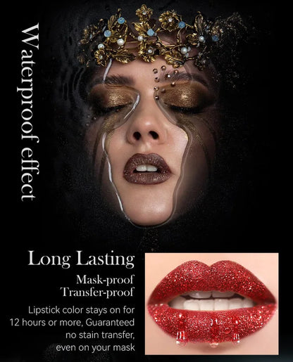 Lápiz labial con purpurina de 7 colores, resistente al agua, de larga duración, diamante nacarado, metálico, brillo de labios negro, maquillaje de labios para mujer, cosmético