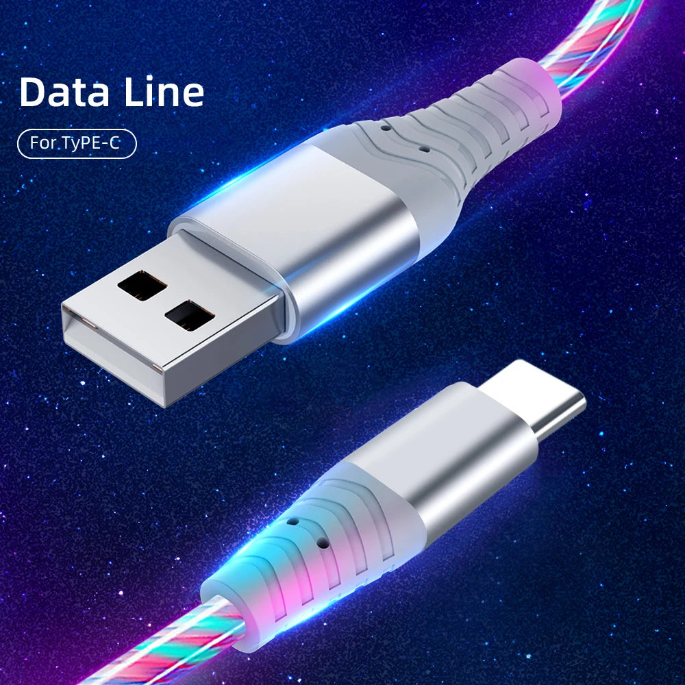 MVQF 5A Fast Charging Cable, Luminous LED Cable, Micro USB TypeC Data Cable, Flowing Streamer Light, USB C LED Cable for Huawei Xiaomi.