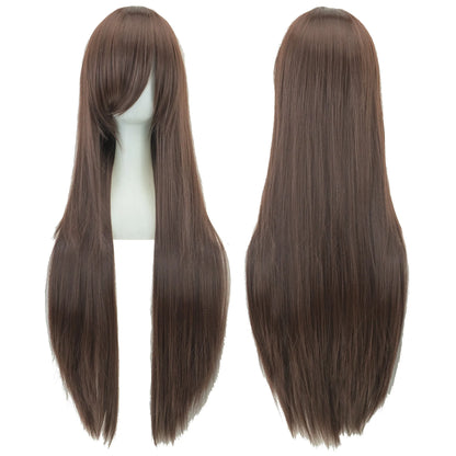 Soowee, pelo sintético de 80cm de largo, pelucas de Cosplay blancas y moradas, peluca recta de pelo negro para fiesta, peluca para mujer.