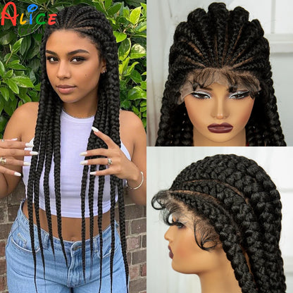 Pelucas trenzadas Cornrow de 32 pulgadas, peluca con trenzas de encaje sintético completo con pelo de bebé, peluca de encaje trenzado sin nudos Frontal para mujeres negras
