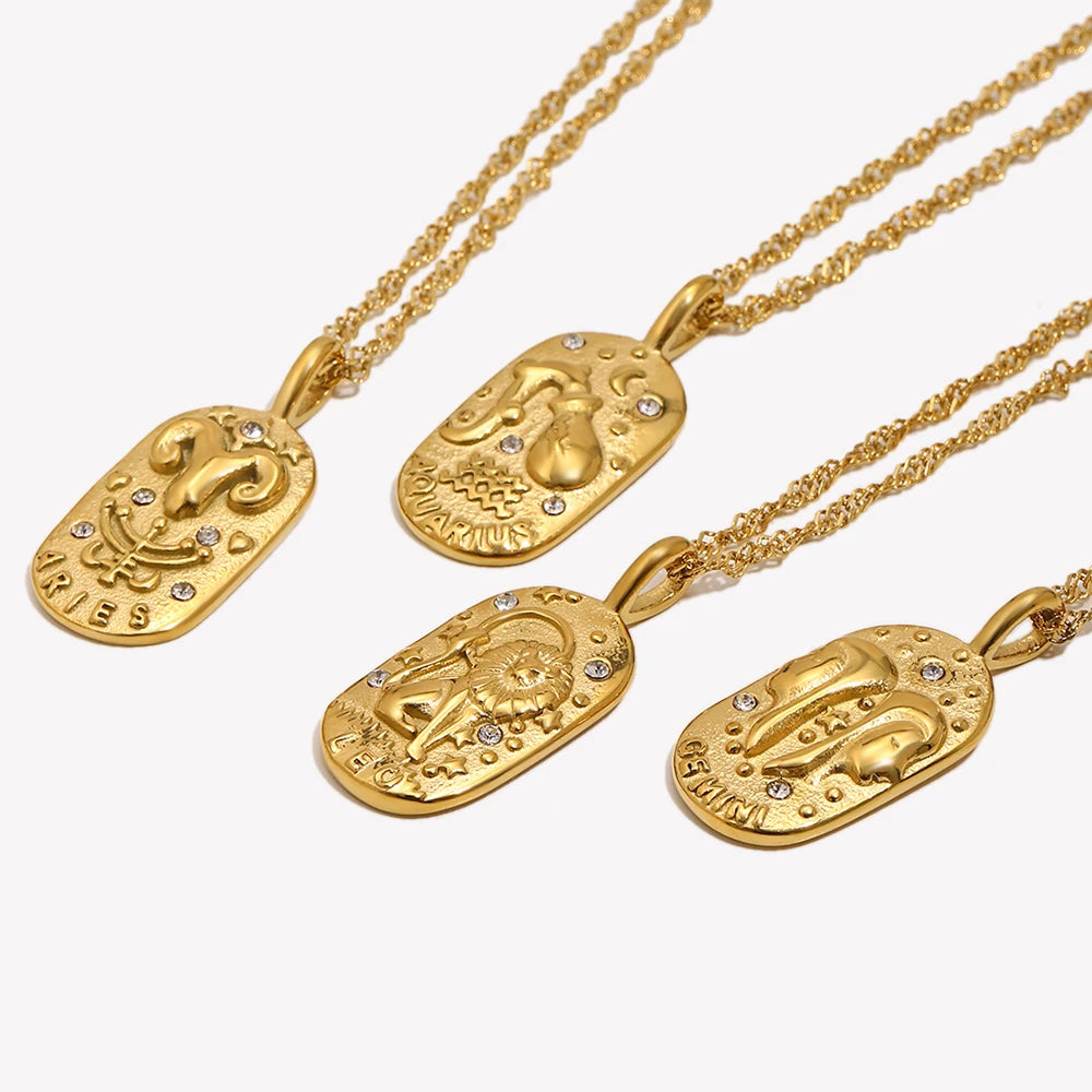 E.B.belle-collar de acero inoxidable con signo del zodiaco para mujer, joyería brillante, constelación, 2024