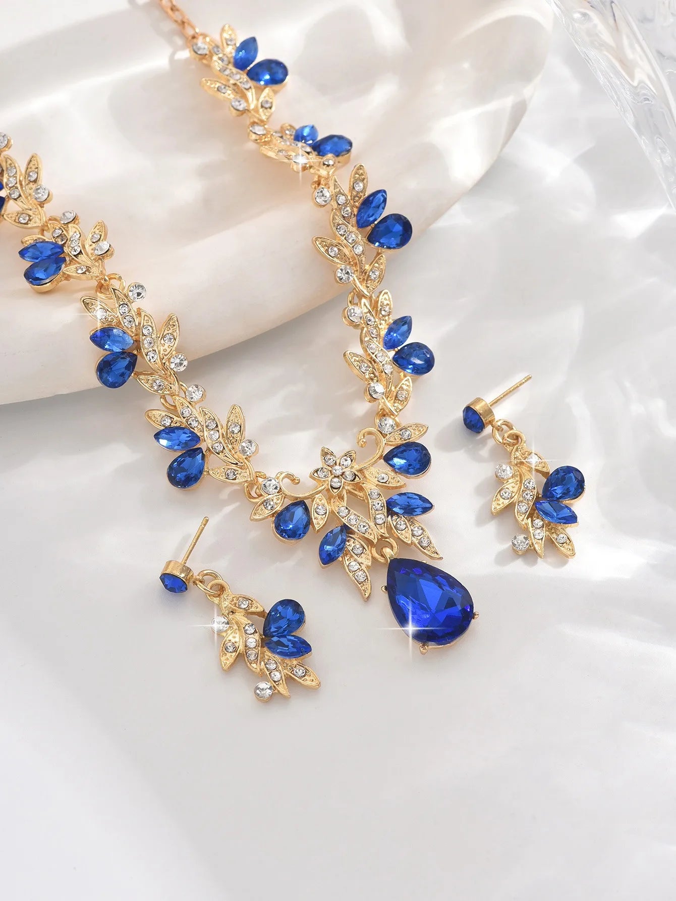 3 uds nuevos conjuntos de Collar de moda para mujer Collar de gota de agua gargantilla Collar pendiente conjunto de joyería para graduación cumpleaños boda nupcial