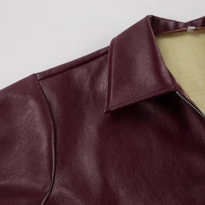 Autumn Winter Retro Leather Jacket 2026 New Women's PU Leather Jacket Short Lapel Motorcycle Loose Coat Women's Biker Leather Coat
