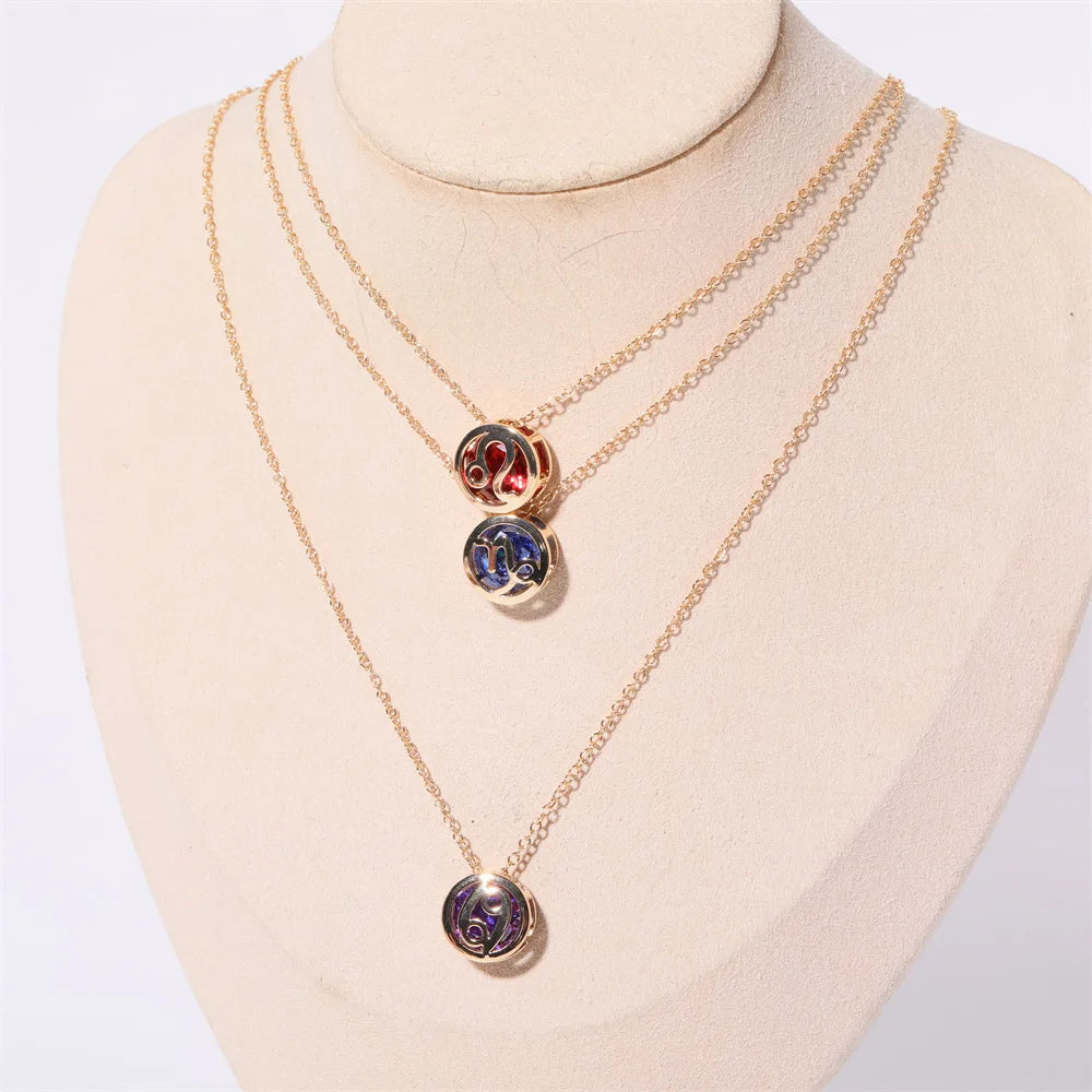 Collares con colgante de 12 constelaciones ahuecados de doble cara Retro para mujer, gargantilla de piedra natal con diamantes de imitación de cristal, signo del zodiaco