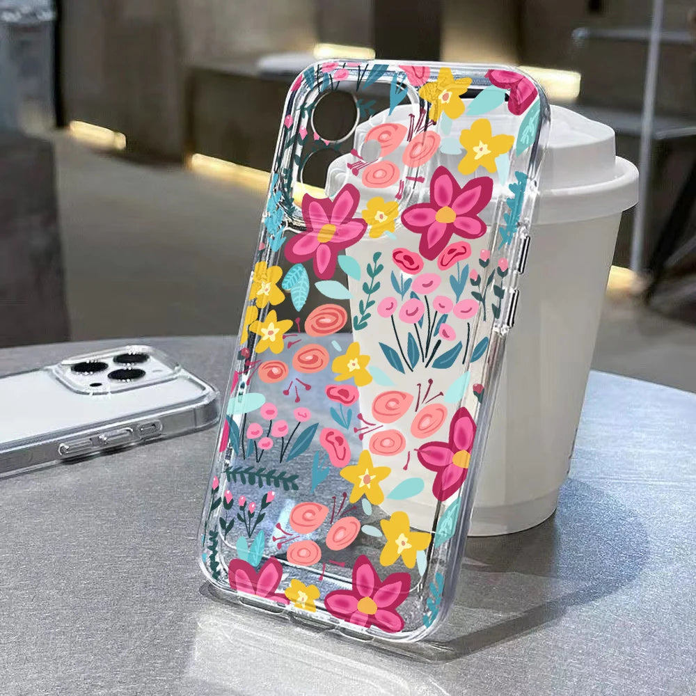 Funda de teléfono transparente con flores para iPhone 17 16 Pro Max, Funda transparente para iPhone 11 15 12 13 14 Pro Max 17 Air 17pro 17 Max