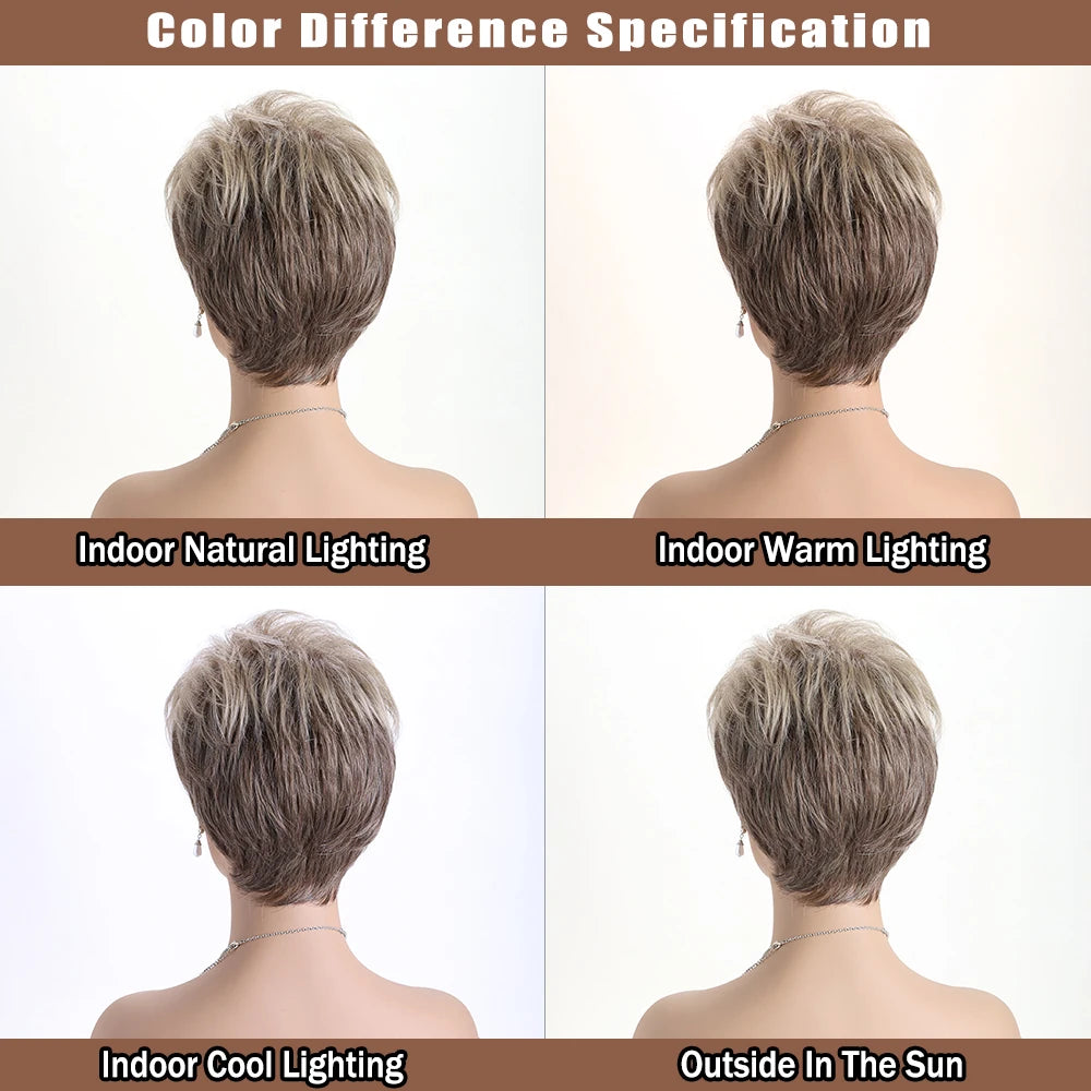 Pelucas naturales cortas con flequillo, pelo suave para mamá, uso diario, pelo sintético rizado corto gris ombré, peluca de fiesta para disfraz para mujer