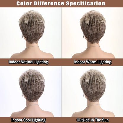 Pelucas naturales cortas con flequillo, pelo suave para mamá, uso diario, pelo sintético rizado corto gris ombré, peluca de fiesta para disfraz para mujer