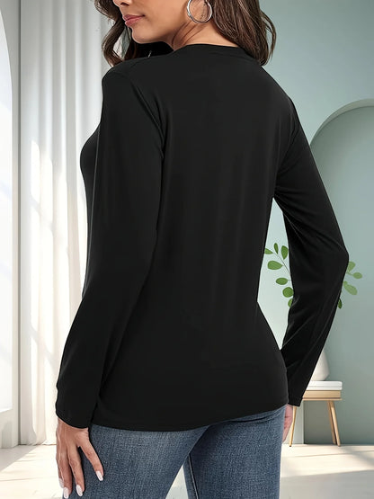 Camiseta holgada informal de algodón 100% para primavera y otoño para mujer, camiseta de manga larga con cuello redondo y estampado.