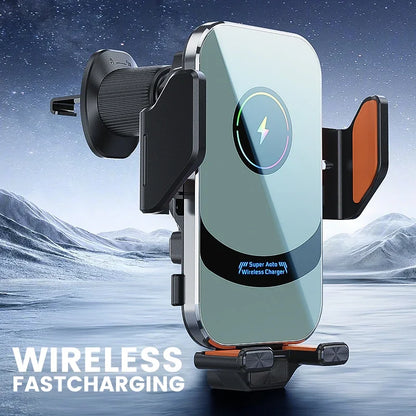 UYUXIO-Adaptador de cargador de coche inalámbrico con sujeción automática, soporte de teléfono para coche con ventilación de aire de carga súper rápida para iPhone 16 15 Pro Max Samsung