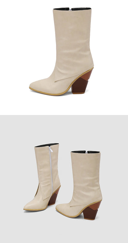 Botas De Mujer Botas De diseñador Mujer moda Sexy tacones altos puntiagudos cremallera lateral Botas cortas zapatos De plataforma talla grande 48 4005