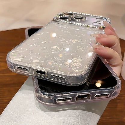Funda de teléfono con patrón de carcasa láser de amor de cristal brillante elegante para iphone 17 Air 16 15 14 Plus 13 12 Pro Max cubierta de película de lente suave.